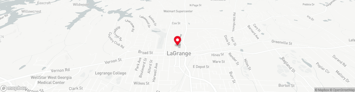 Map showing the Dave Christie State Farm office at 208 Church Street, LaGrange, Georgia